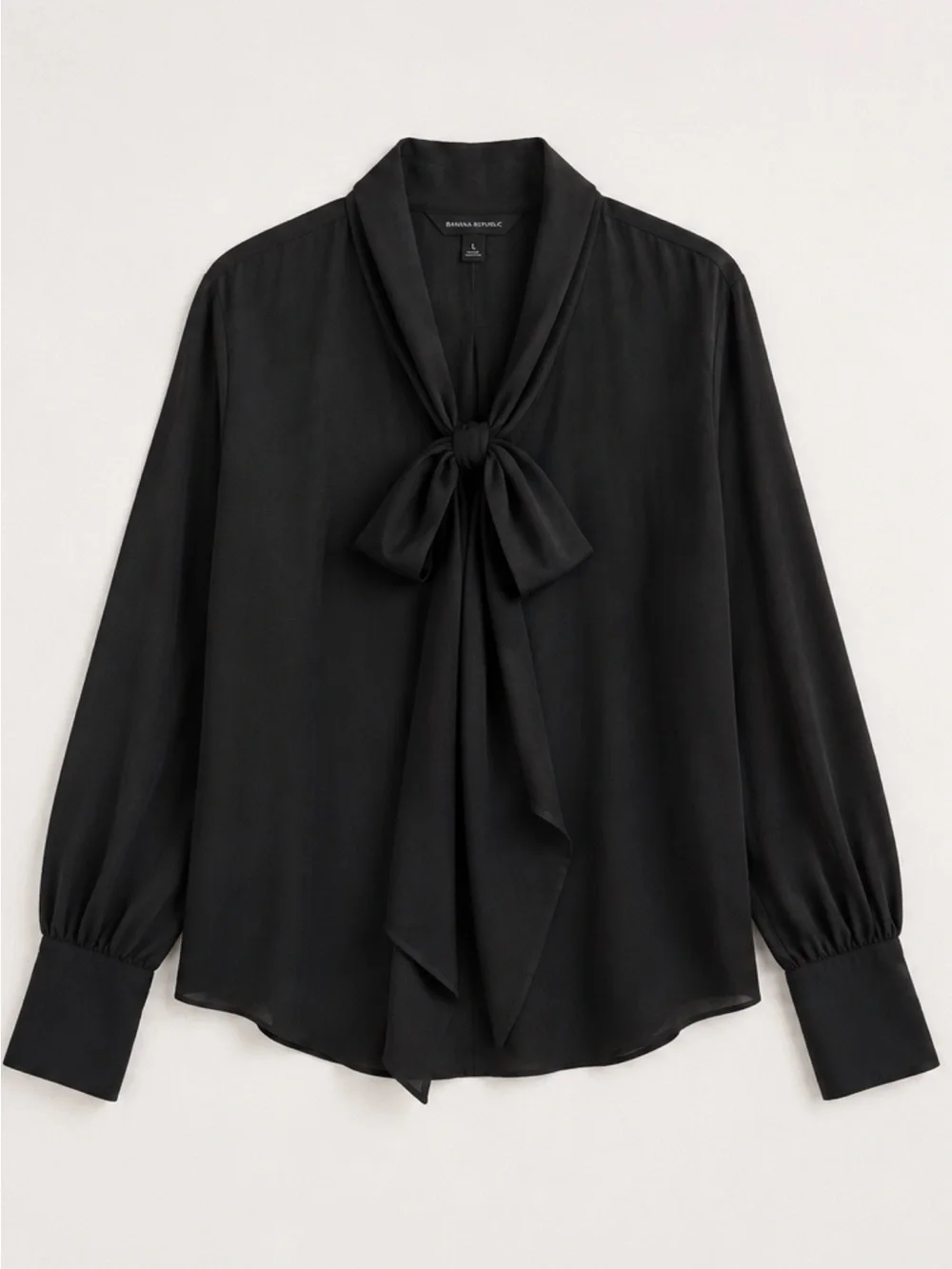 BNWT Banana Republic Black Scarf Tie Neck Blouse Large Sold Out Office Chic - Picture 8 of 11